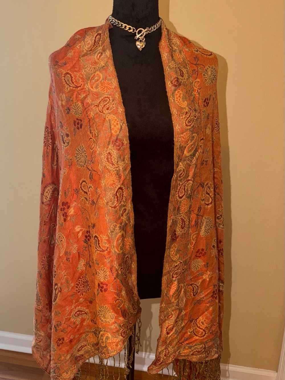 Pashmina Burnt Orange Paisley Embroidered Shawl